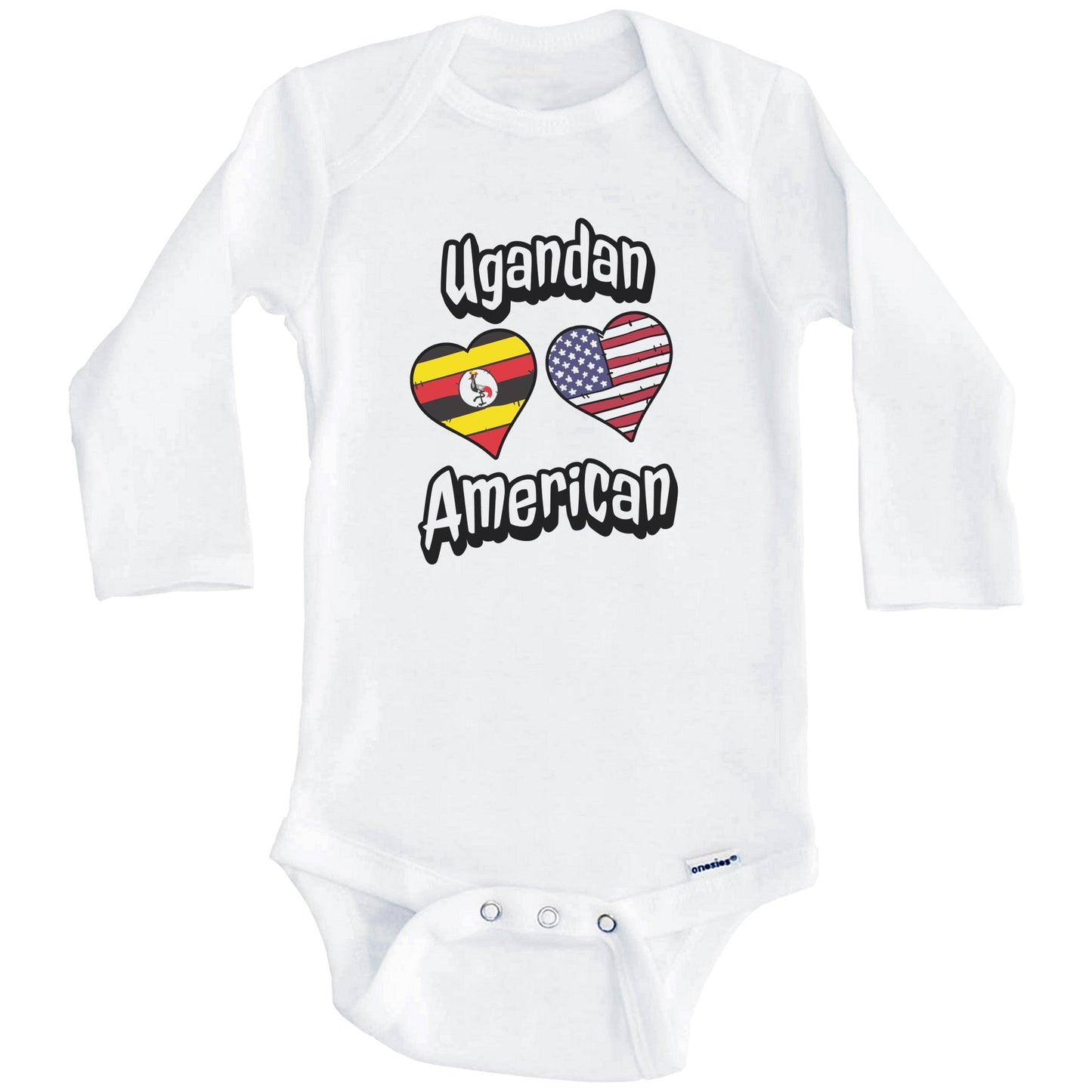 Ugandan American Flag Hearts Combo Uganda Baby Bodysuit (Long Sleeves)