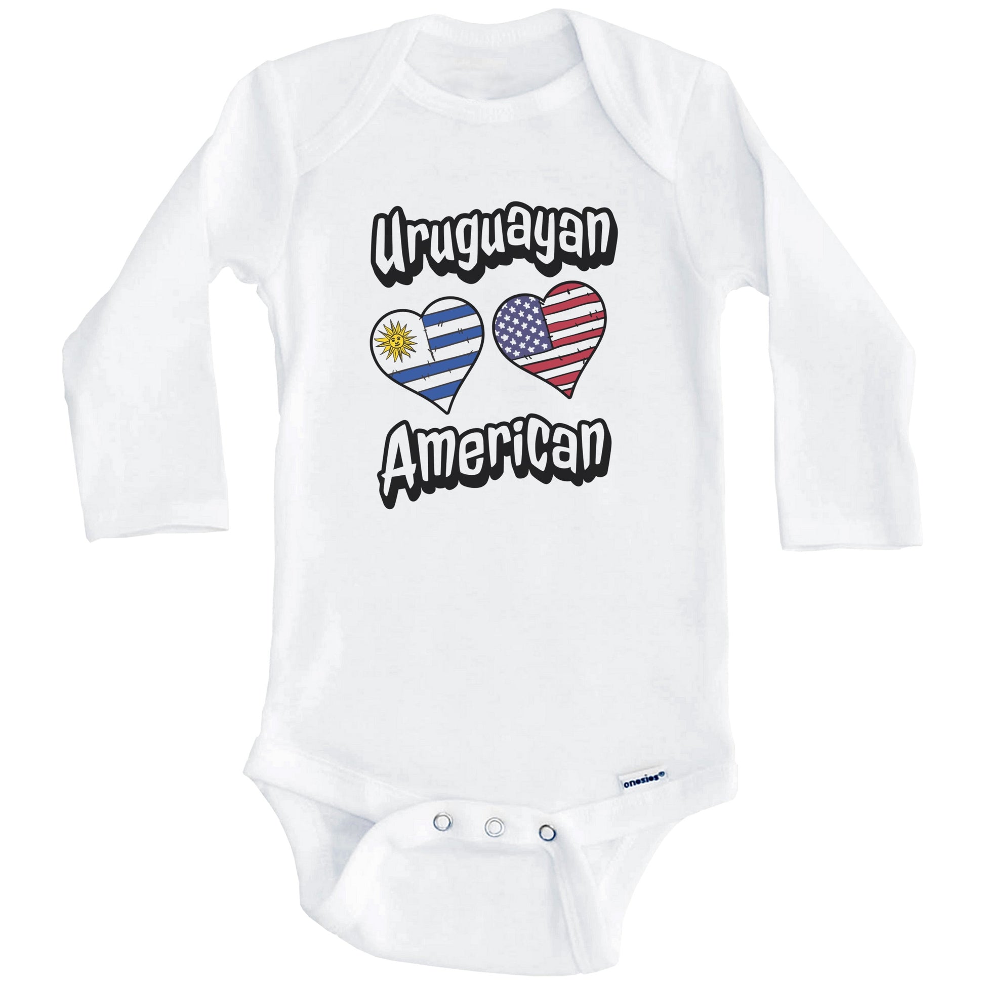 Uruguayan American Flag Hearts Combo Uruguay Baby Bodysuit (Long Sleeves)