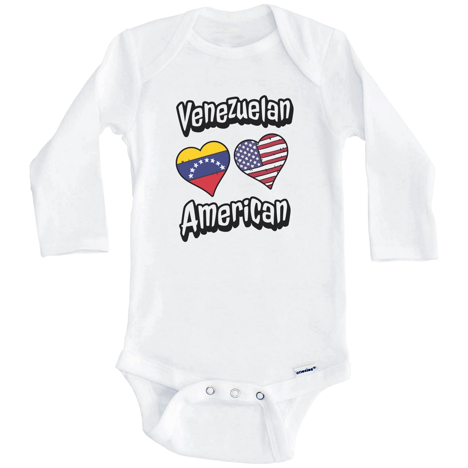 Venezuelan American Flag Hearts Combo Venezuela Baby Bodysuit (Long Sleeves)