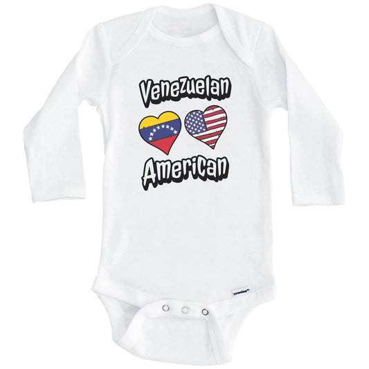 Venezuelan American Flag Hearts Combo Venezuela Baby Bodysuit (Long Sleeves)