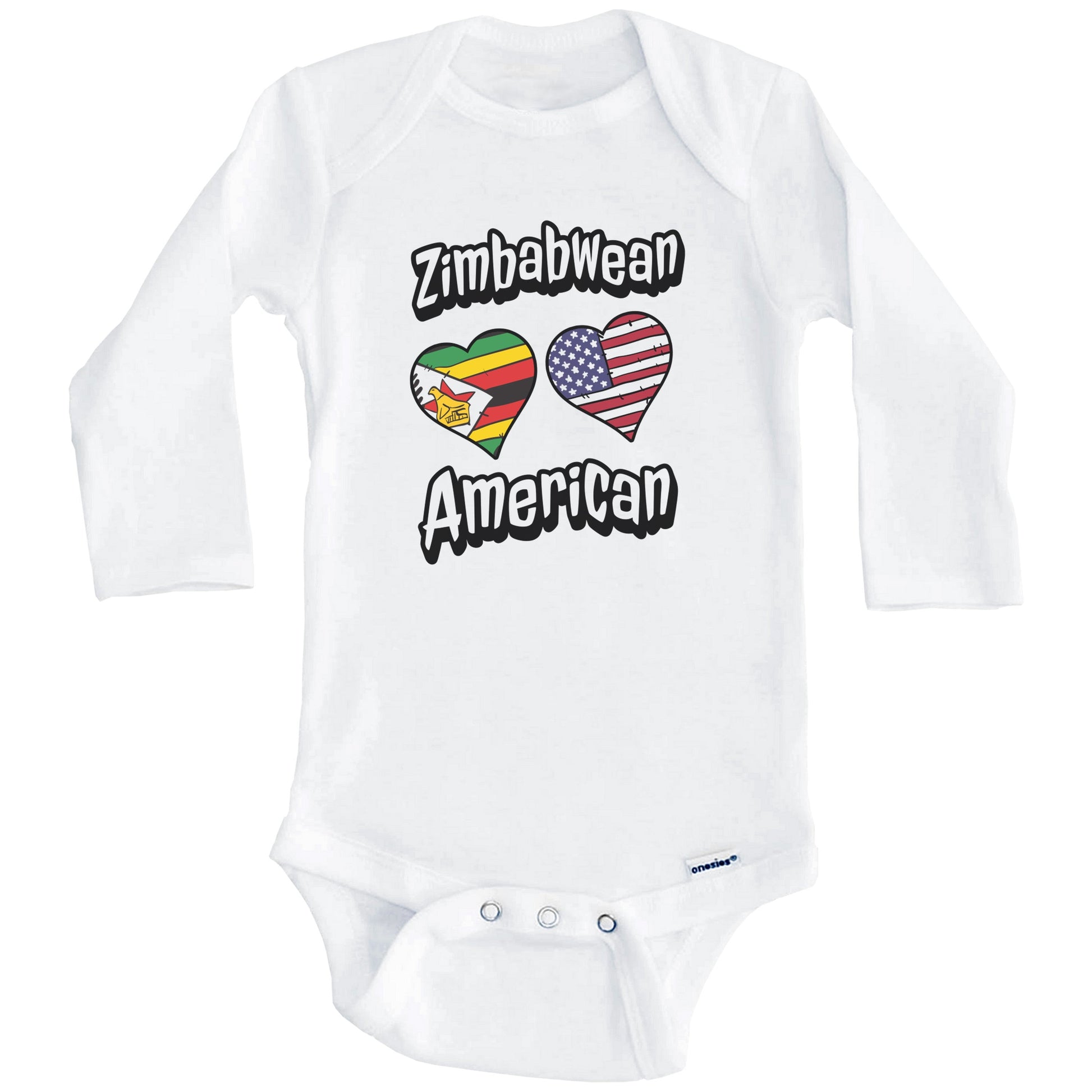 Zimbabwean American Flag Hearts Combo Zimbabwe Baby Bodysuit (Long Sleeves)