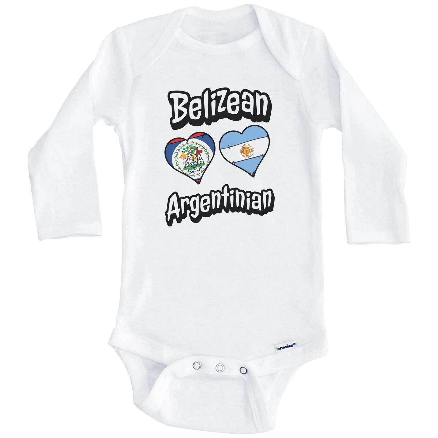 Belizean Argentinian Flag Heart Combo Belize Argentina Baby Bodysuit (Long Sleeves)