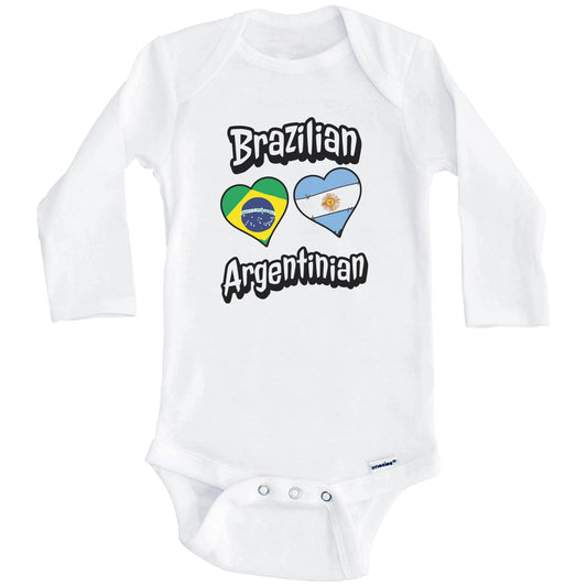 Brazilian Argentinian Flag Heart Combo Brazil Argentina Baby Bodysuit (Long Sleeves)