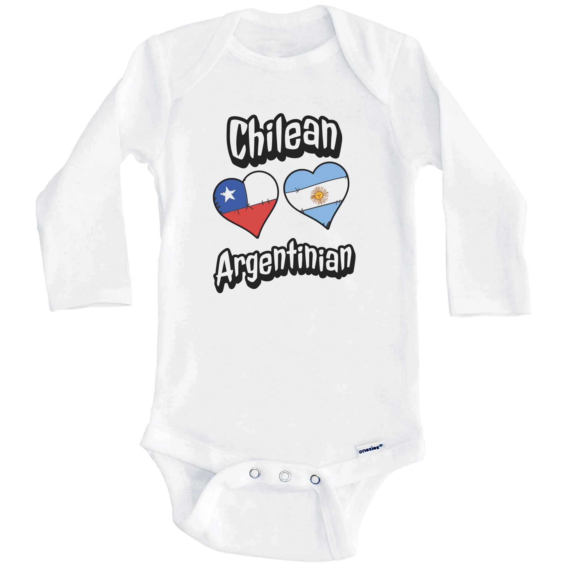 Chilean Argentinian Flag Heart Combo Chile Argentina Baby Bodysuit (Long Sleeves)