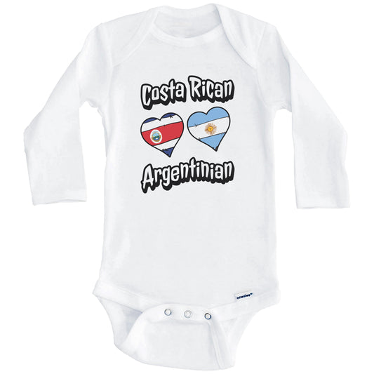 Costa Rican Argentinian Flag Hearts Costa Rica Argentina Baby Bodysuit (Long Sleeves)