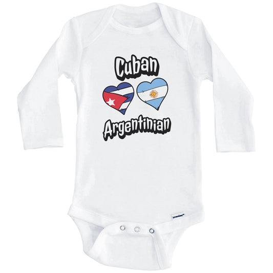 Cuban Argentinian Flag Heart Combo Cuba Argentina Baby Bodysuit (Long Sleeves)