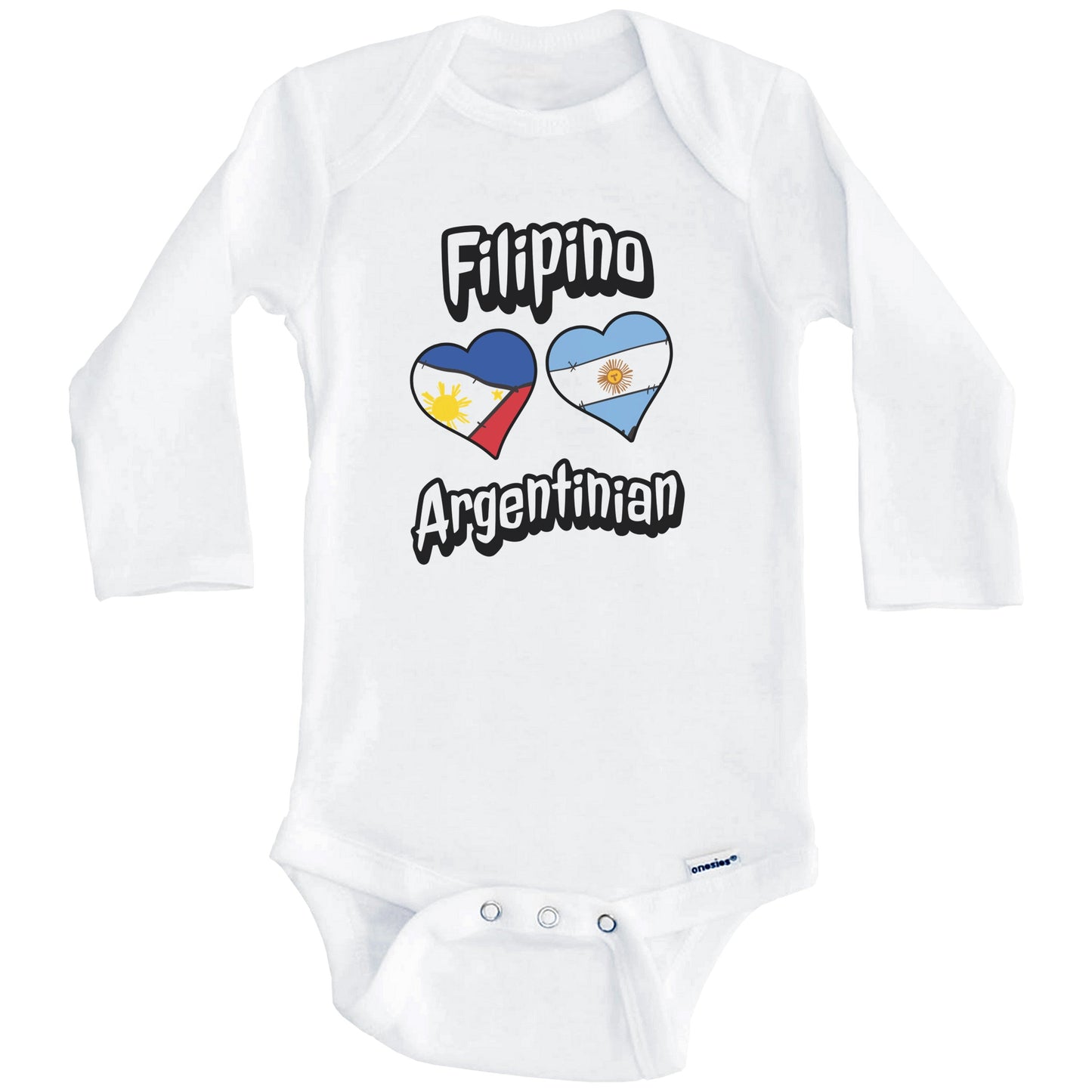 Filipino Argentinian Flag Heart Combo Philippines Argentina Baby Bodysuit (Long Sleeves)