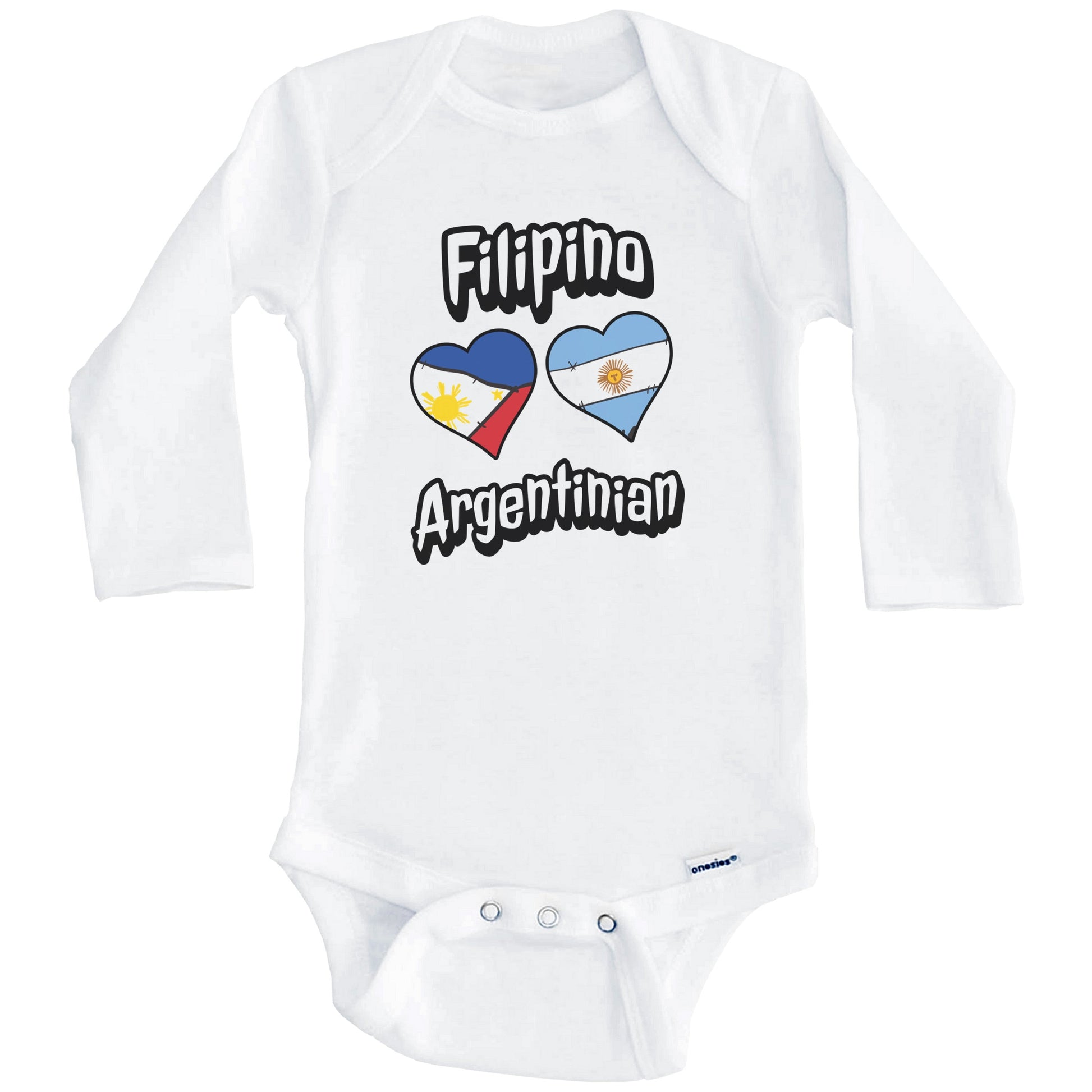 Filipino Argentinian Flag Heart Combo Philippines Argentina Baby Bodysuit (Long Sleeves)