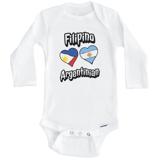Filipino Argentinian Flag Heart Combo Philippines Argentina Baby Bodysuit (Long Sleeves)