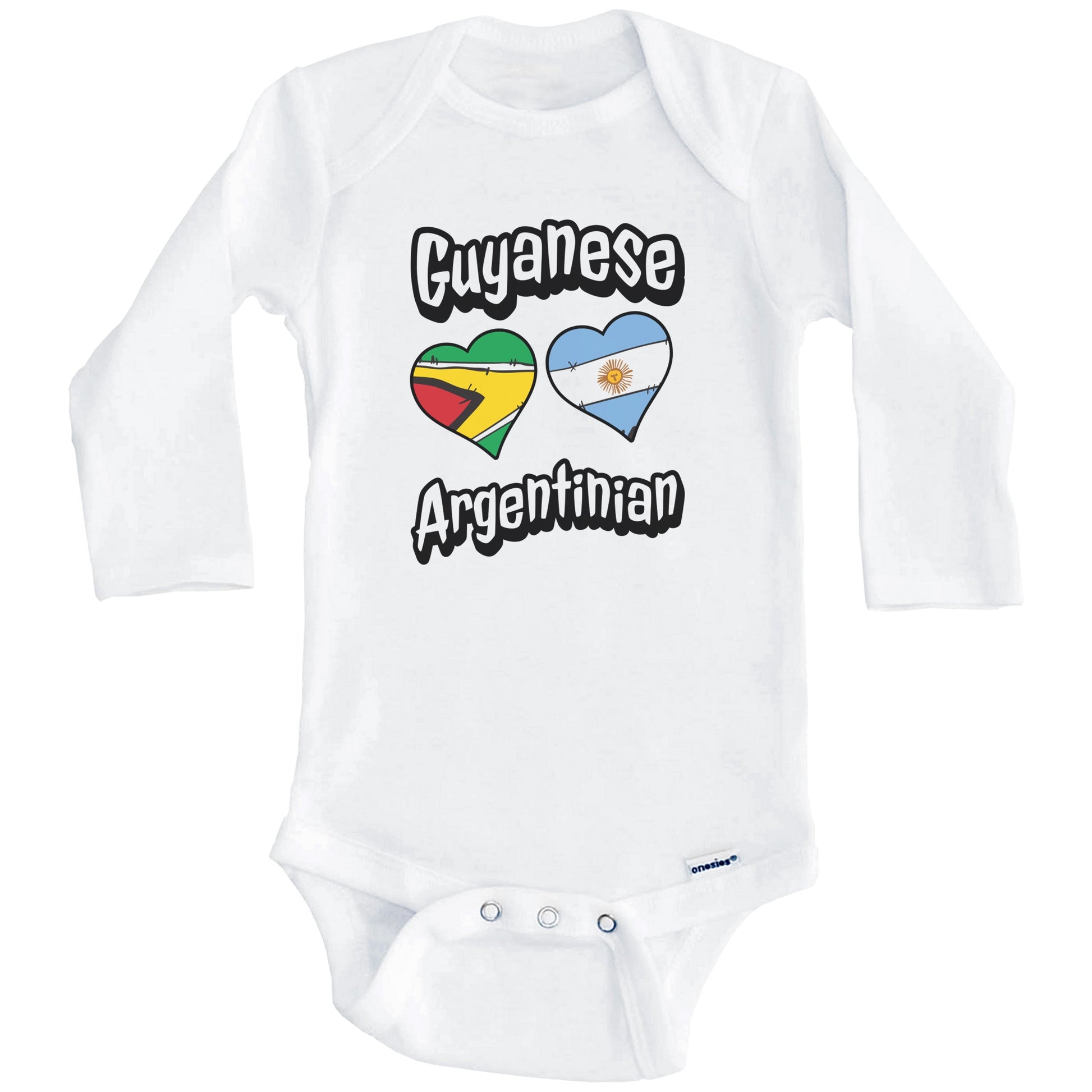 Guyanese Argentinian Flag Heart Combo Guyana Argentina Baby Bodysuit (Long Sleeves)