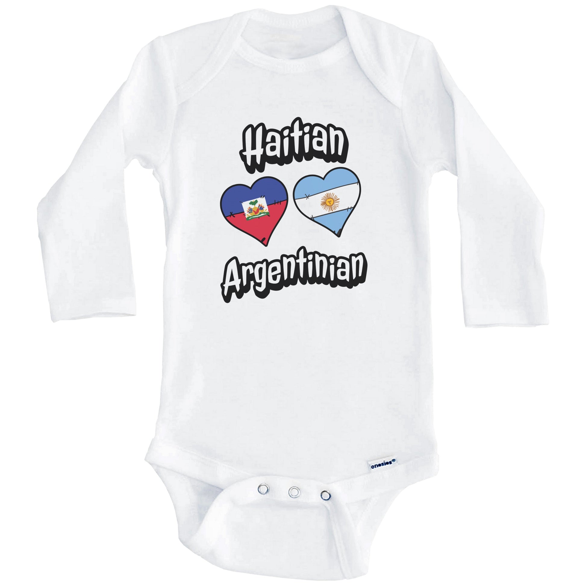 Haitian Argentinian Flag Heart Combo Haiti Argentina Baby Bodysuit (Long Sleeves)