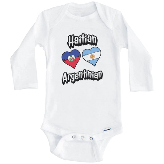 Haitian Argentinian Flag Heart Combo Haiti Argentina Baby Bodysuit (Long Sleeves)