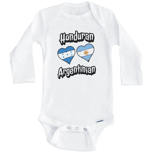 Honduran Argentinian Flag Heart Combo Honduras Argentina Baby Bodysuit (Long Sleeves)