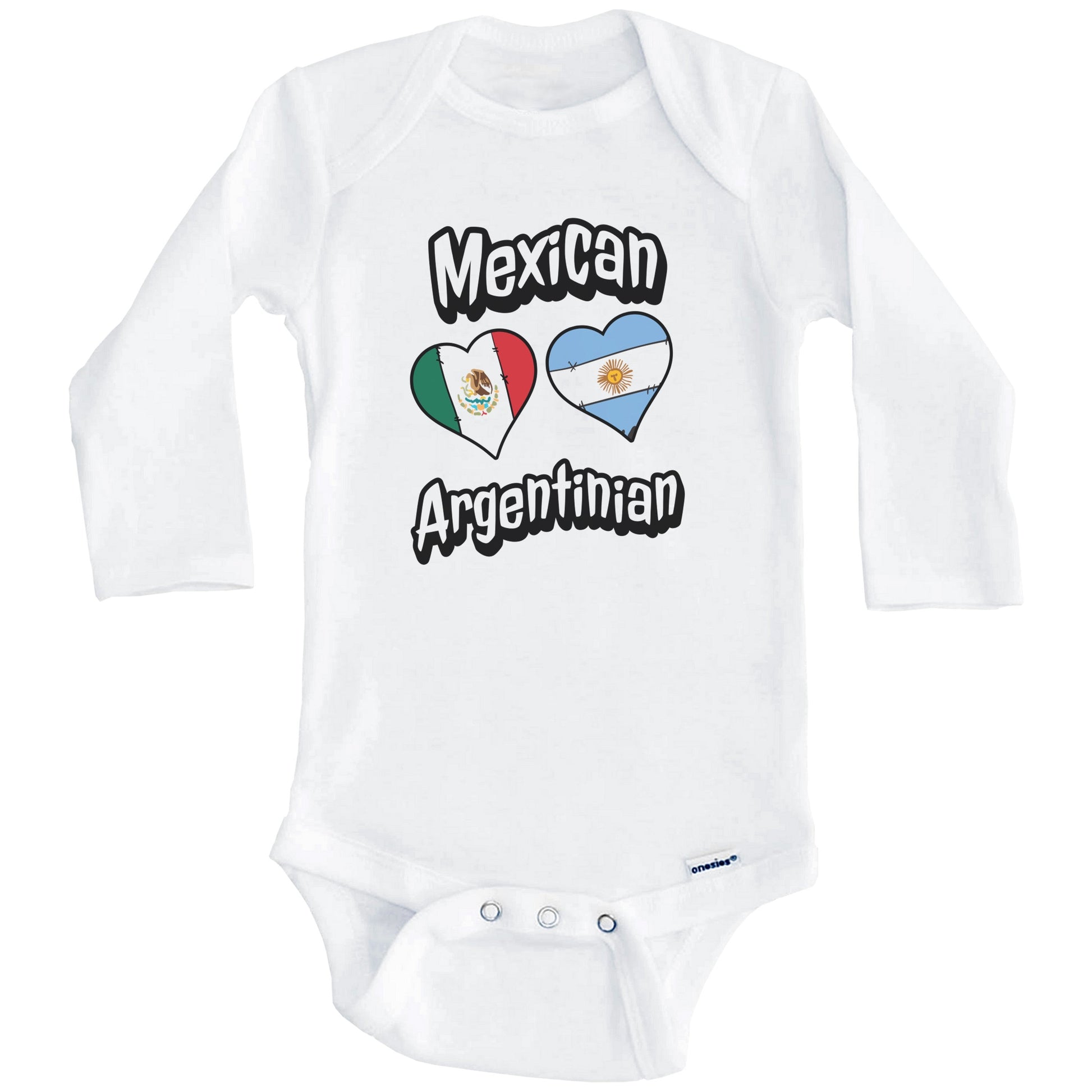 Mexican Argentinian Flag Heart Combo Mexico Argentina Baby Bodysuit (Long Sleeves)