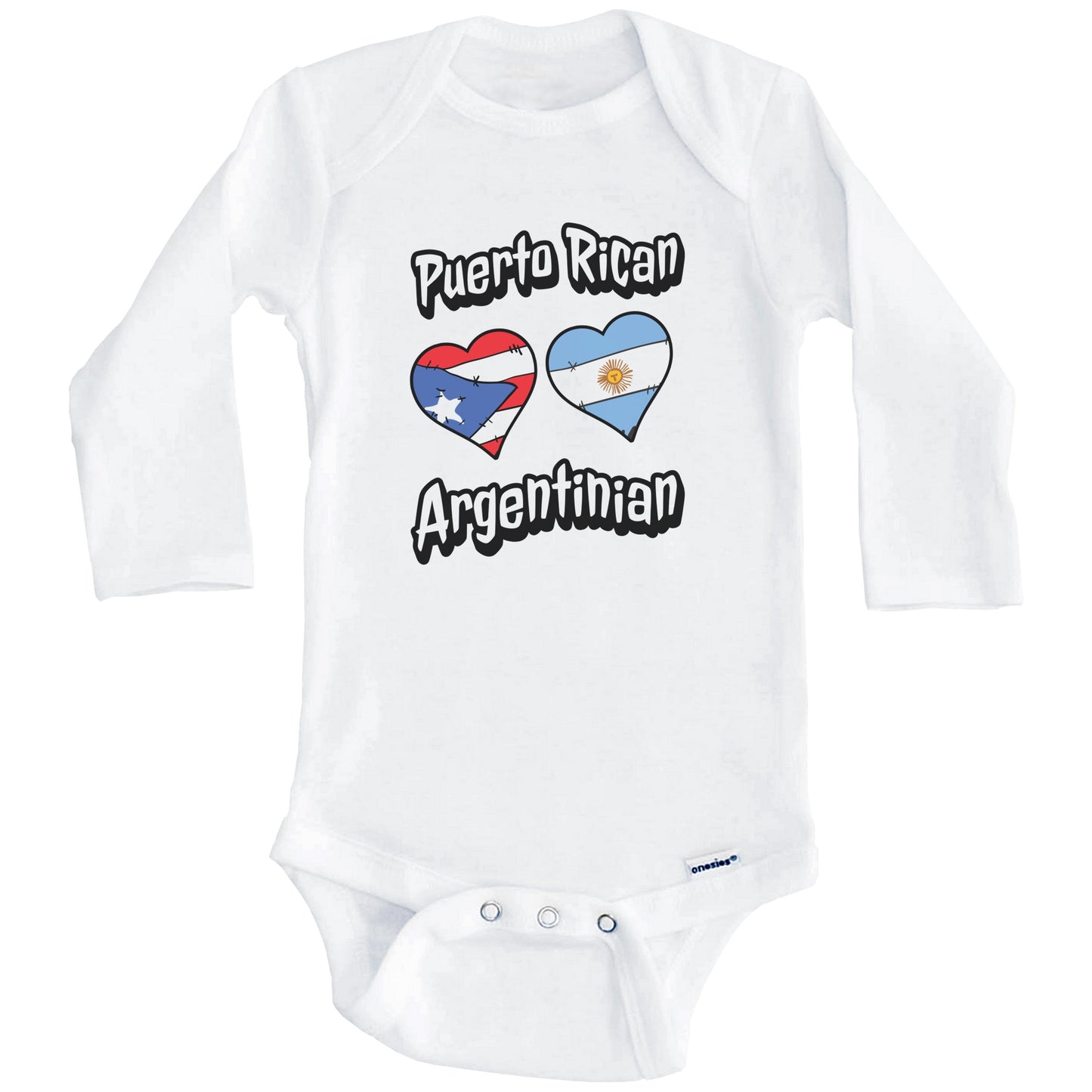 Puerto Rican Argentinian Flag Hearts Puerto Rico Argentina Baby Bodysuit (Long Sleeves)