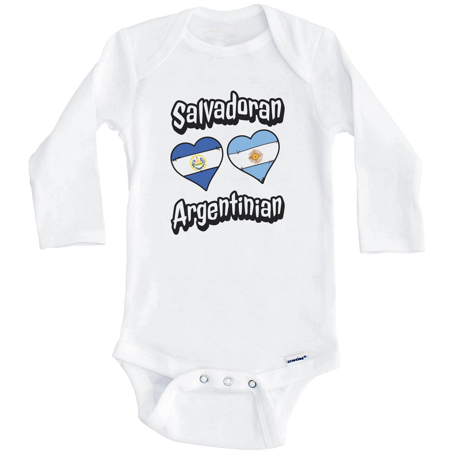 Salvadoran Argentinian Flag Hearts El Salvador Argentina Baby Bodysuit (Long Sleeves)
