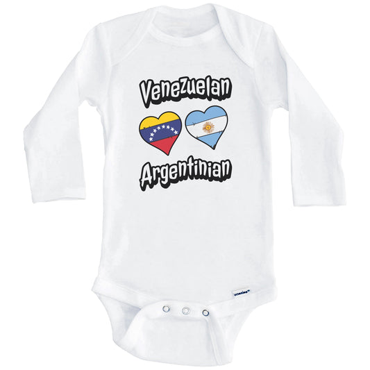Venezuelan Argentinian Flag Heart Combo Venezuela Argentina Baby Bodysuit (Long Sleeves)