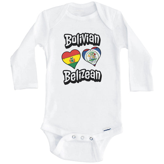 Bolivian Belizean Flag Heart Combo Bolivia Belize Baby Bodysuit (Long Sleeves)