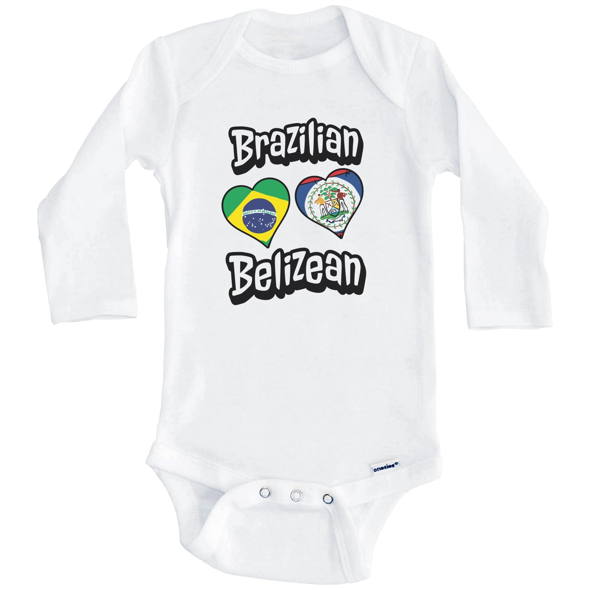 Brazilian Belizean Flag Heart Combo Brazil Belize Baby Bodysuit (Long Sleeves)
