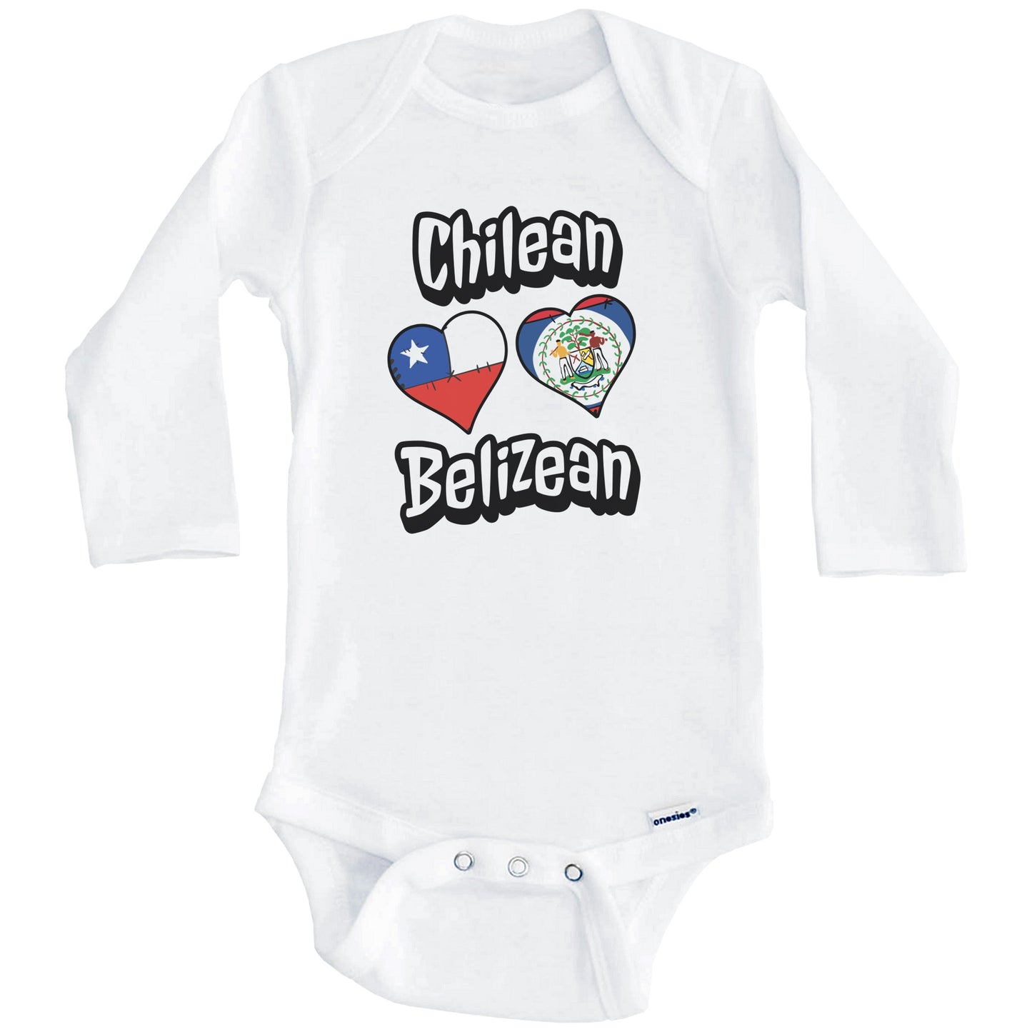 Chilean Belizean Flag Heart Combo Chile Belize Baby Bodysuit (Long Sleeves)