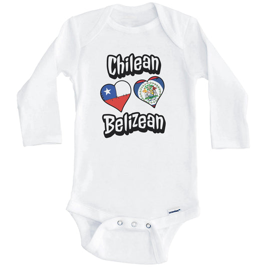 Chilean Belizean Flag Heart Combo Chile Belize Baby Bodysuit (Long Sleeves)