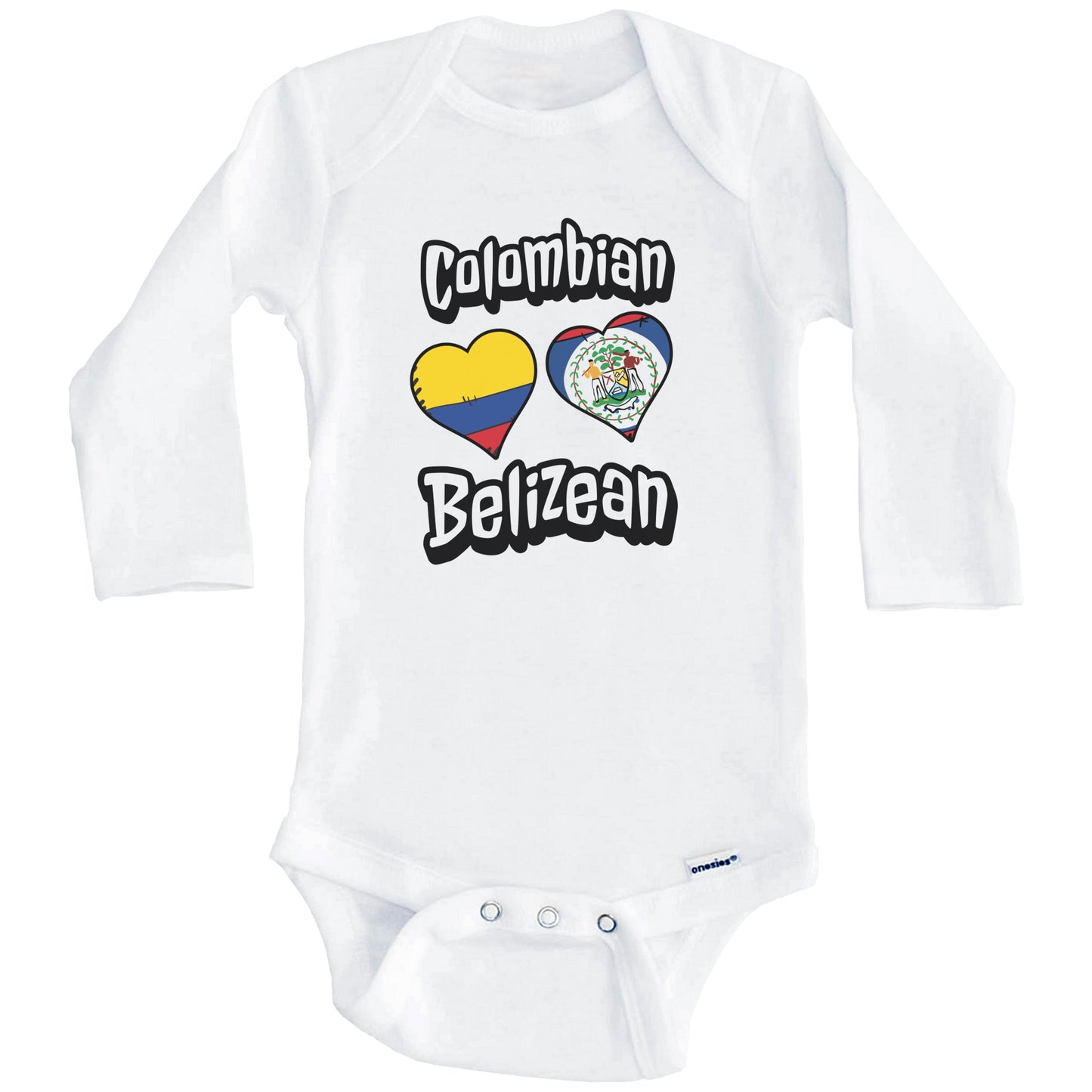 Colombian Belizean Flag Heart Combo Colombia Belize Baby Bodysuit (Long Sleeves)