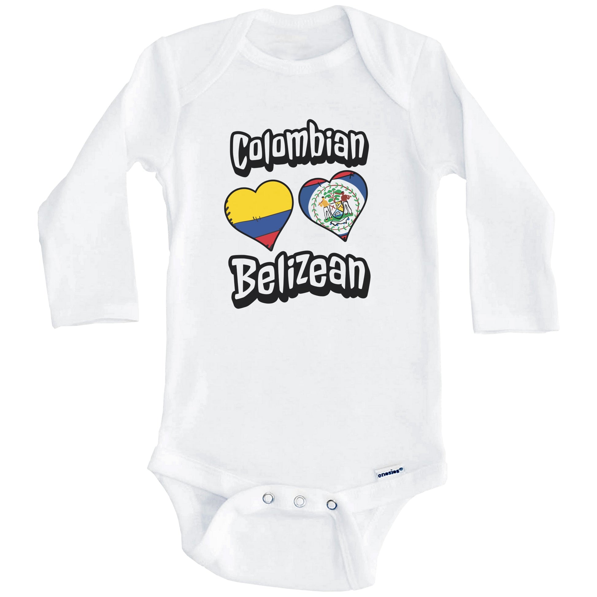 Colombian Belizean Flag Heart Combo Colombia Belize Baby Bodysuit (Long Sleeves)