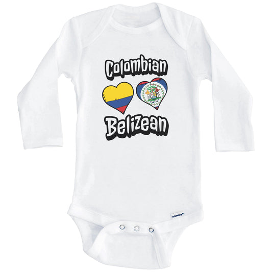 Colombian Belizean Flag Heart Combo Colombia Belize Baby Bodysuit (Long Sleeves)