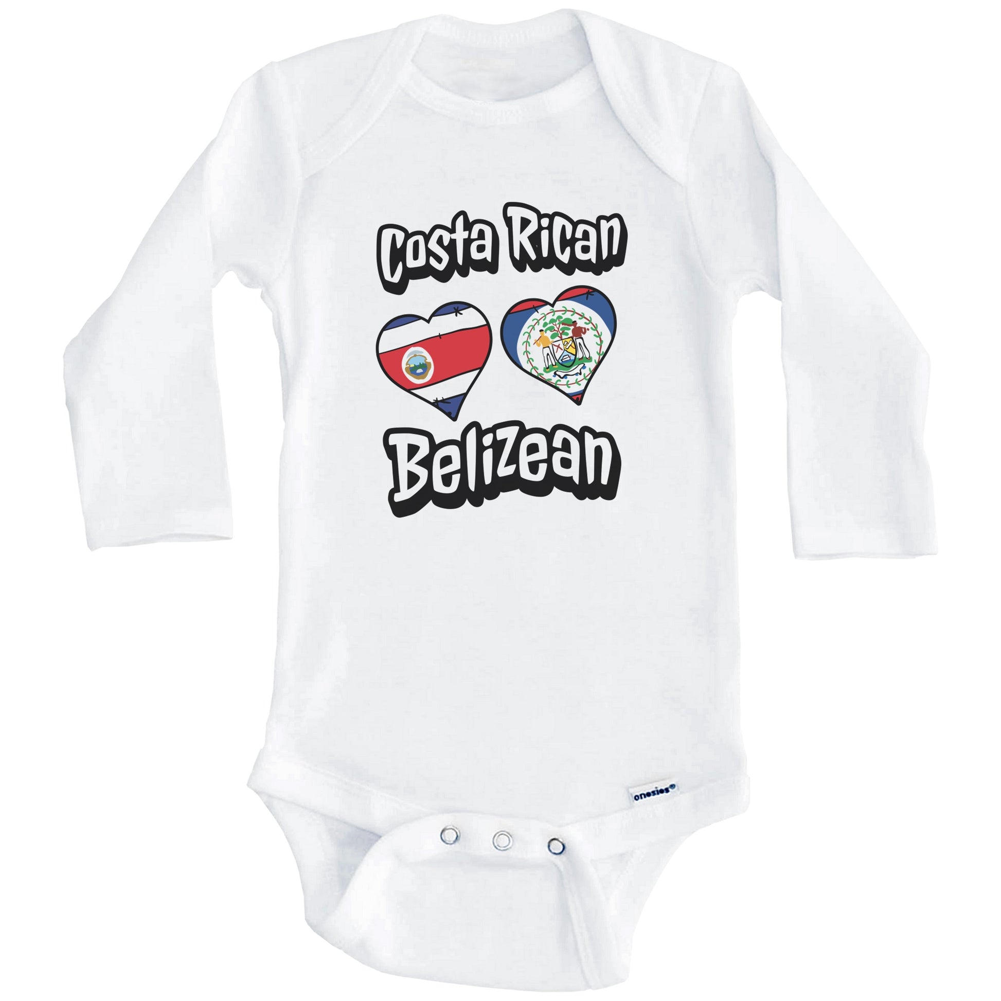 Costa Rican Belizean Flag Heart Combo Costa Rica Belize Baby Bodysuit (Long Sleeves)