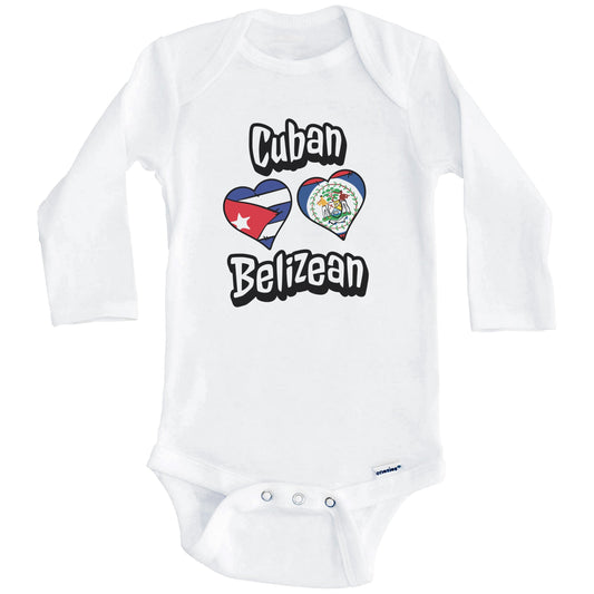 Cuban Belizean Flag Heart Combo Cuba Belize Baby Bodysuit (Long Sleeves)