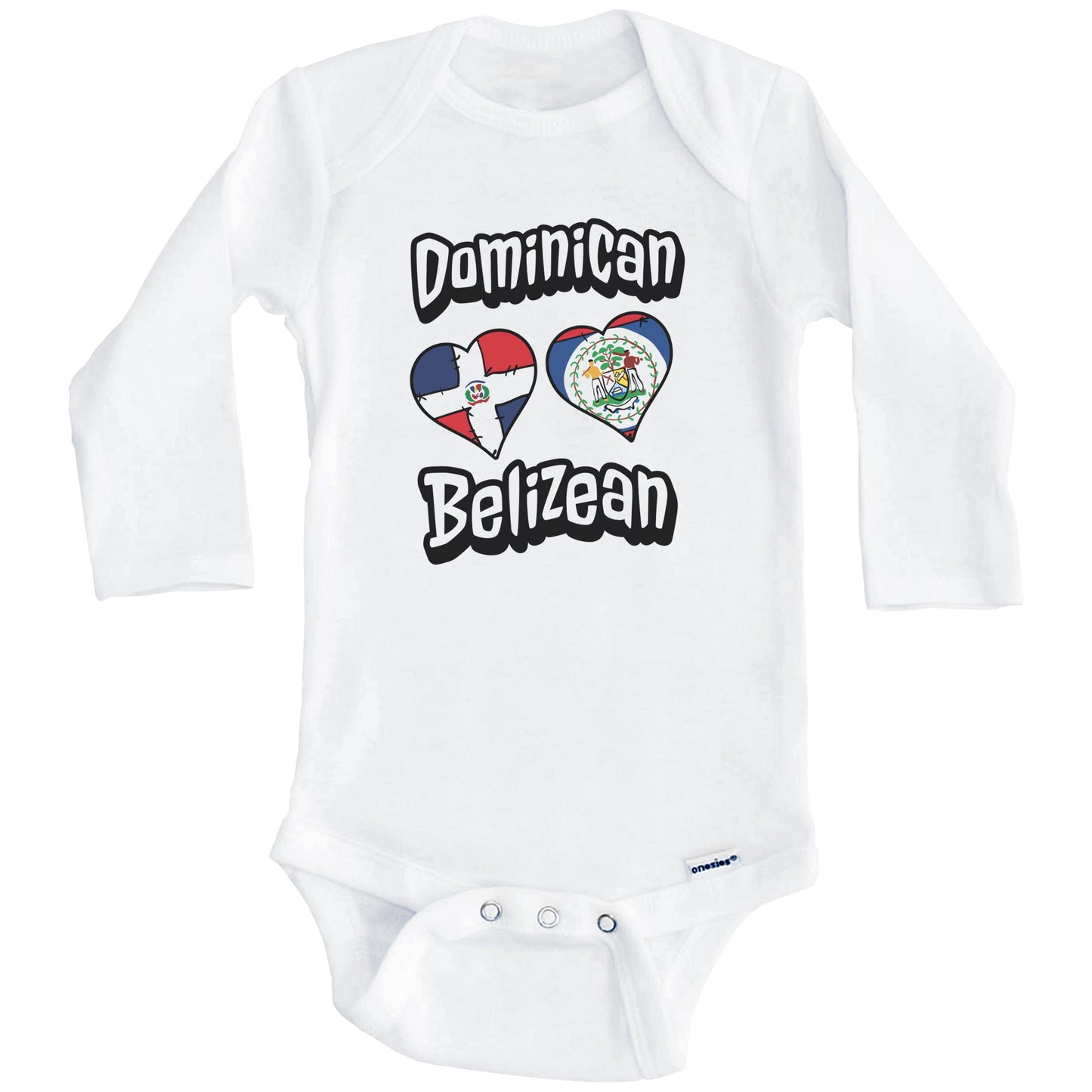 Dominican Belizean Flag Hearts Dominican Republic Belize Baby Bodysuit (Long Sleeves)