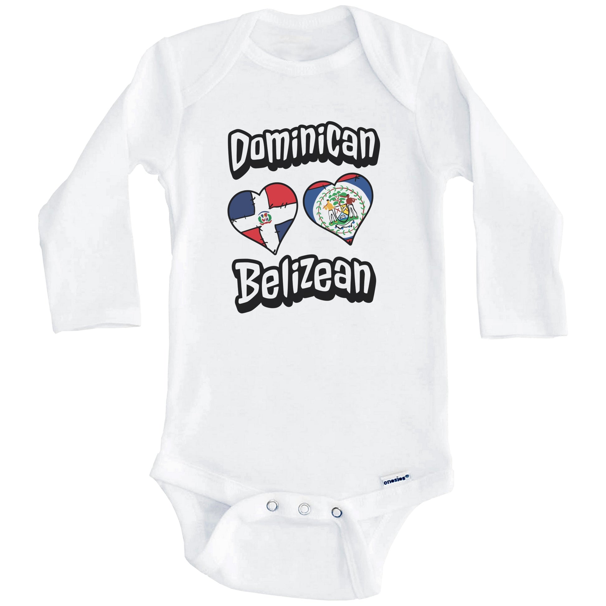 Dominican Belizean Flag Hearts Dominican Republic Belize Baby Bodysuit (Long Sleeves)
