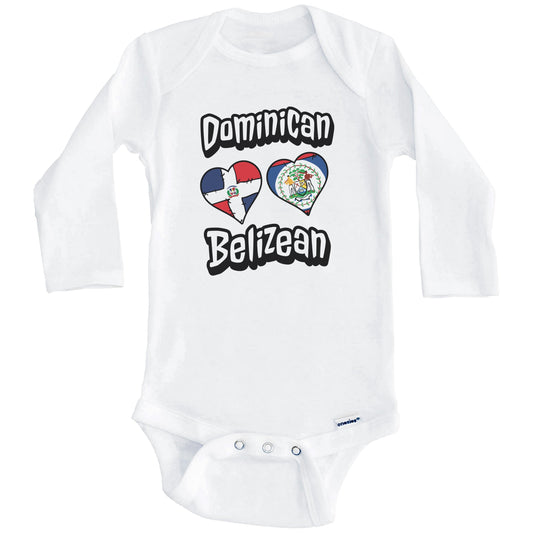 Dominican Belizean Flag Hearts Dominican Republic Belize Baby Bodysuit (Long Sleeves)