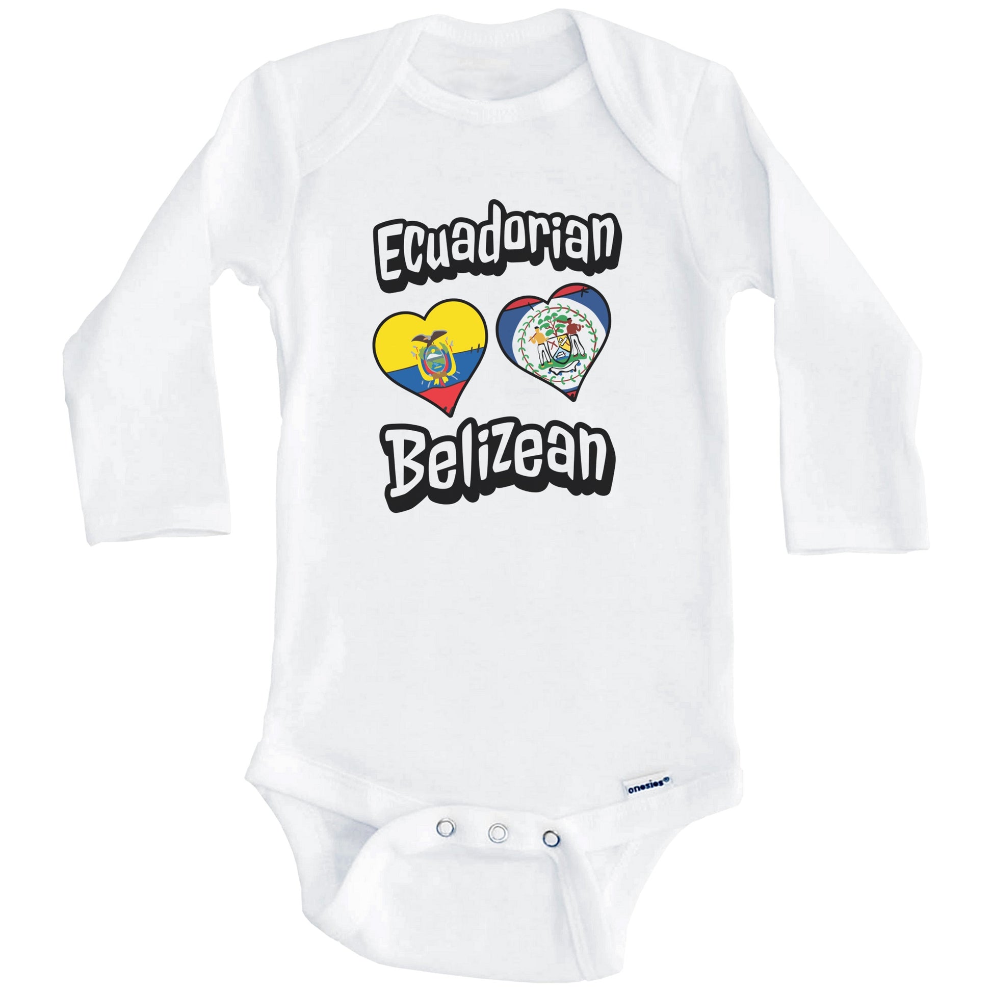 Ecuadorian Belizean Flag Heart Combo Ecuador Belize Baby Bodysuit (Long Sleeves)