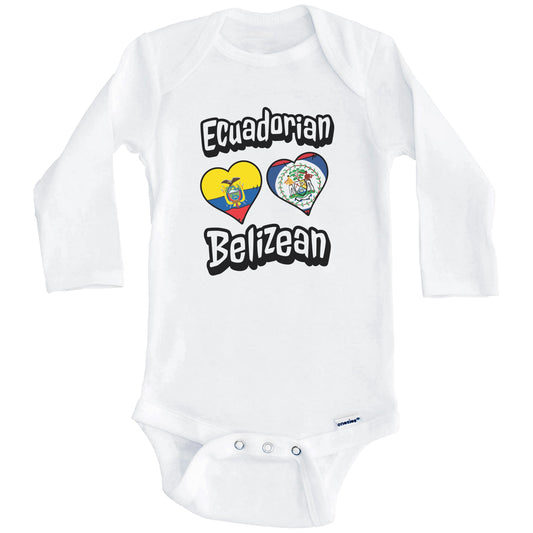 Ecuadorian Belizean Flag Heart Combo Ecuador Belize Baby Bodysuit (Long Sleeves)