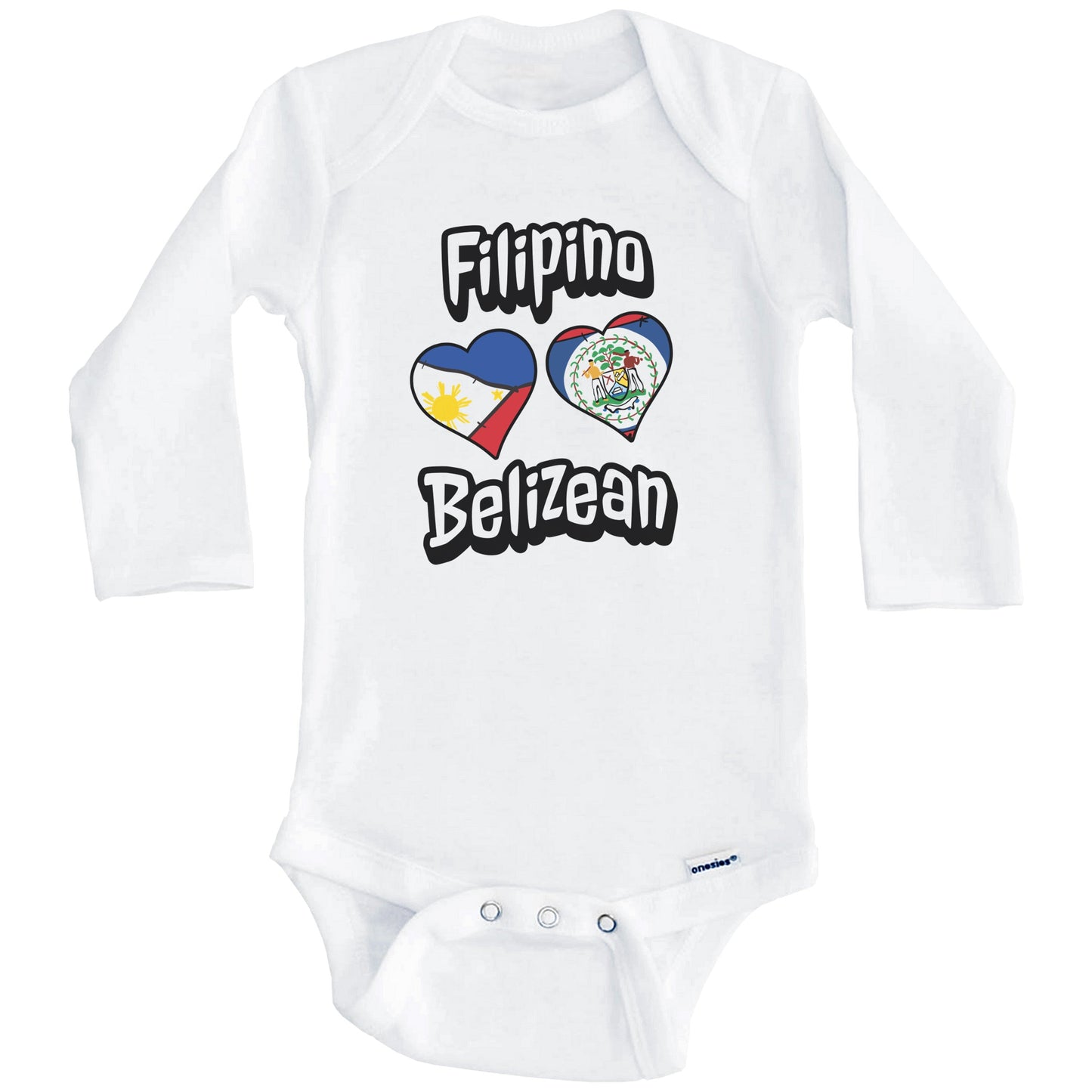 Filipino Belizean Flag Heart Combo Philippines Belize Baby Bodysuit (Long Sleeves)