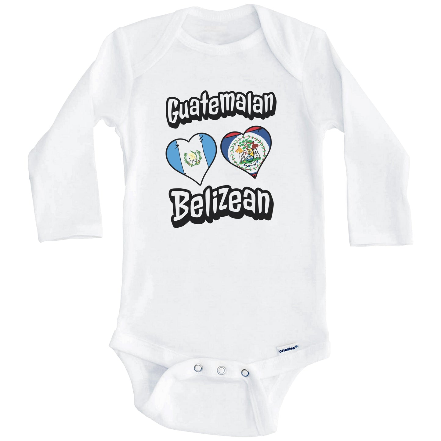 Guatemalan Belizean Flag Heart Combo Guatemala Belize Baby Bodysuit (Long Sleeves)