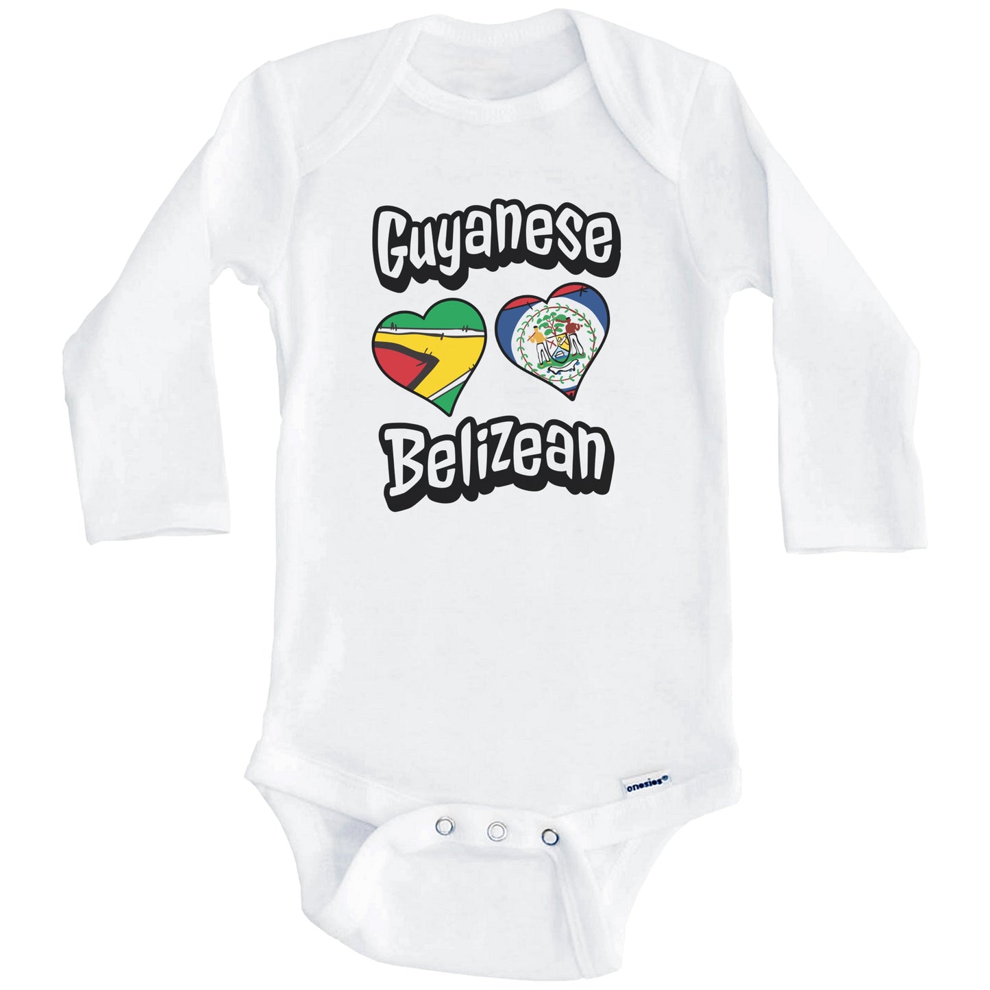Guyanese Belizean Flag Heart Combo Guyana Belize Baby Bodysuit (Long Sleeves)