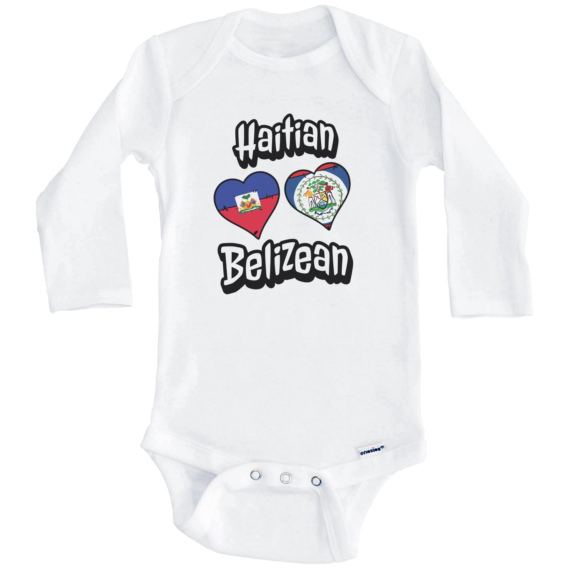 Haitian Belizean Flag Heart Combo Haiti Belize Baby Bodysuit (Long Sleeves)