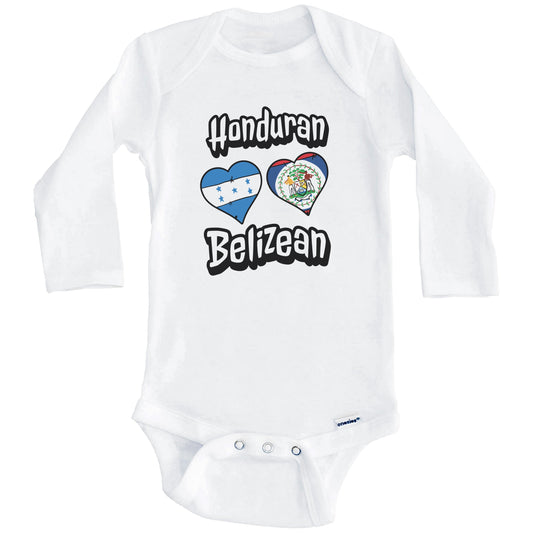 Honduran Belizean Flag Heart Combo Honduras Belize Baby Bodysuit (Long Sleeves)