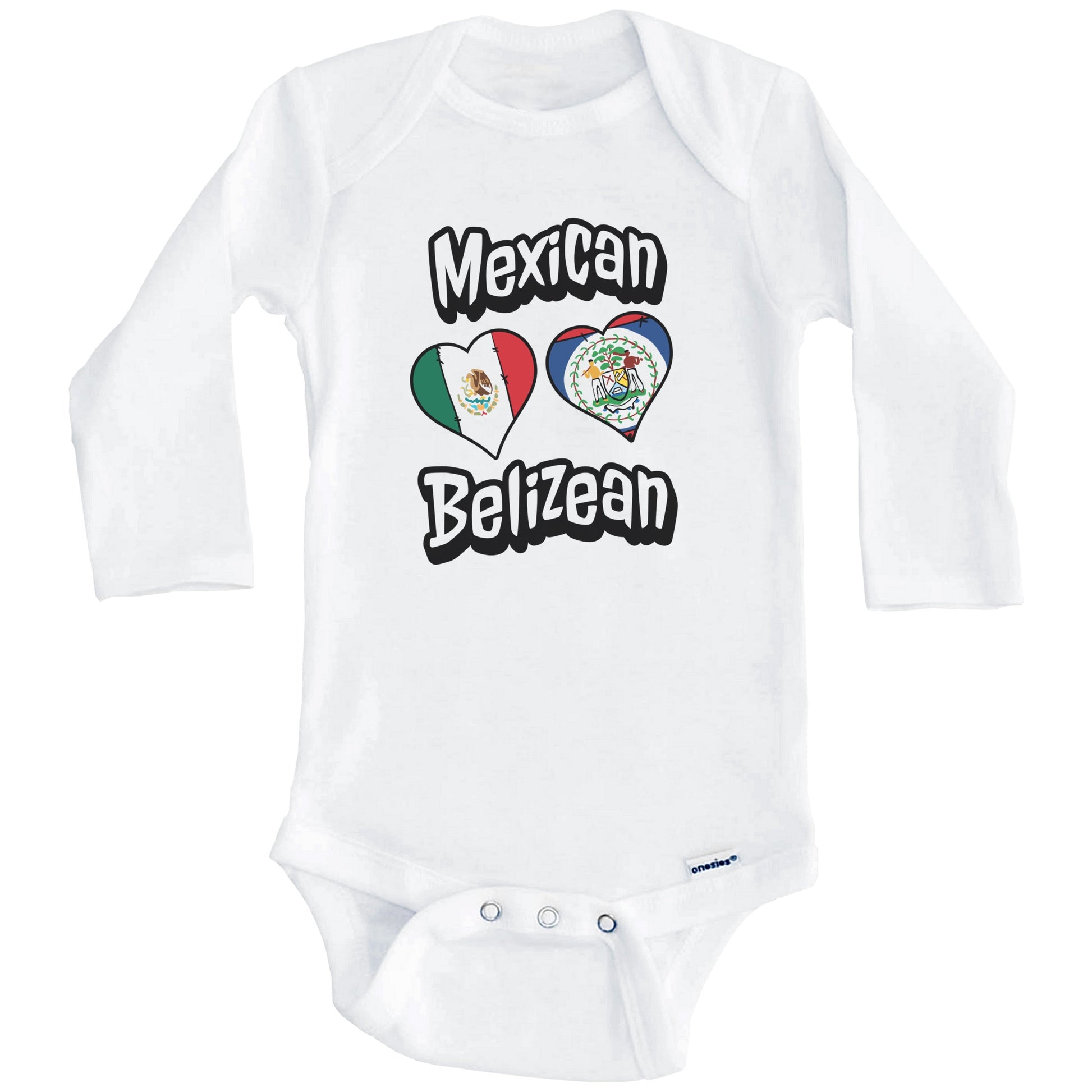 Mexican Belizean Flag Heart Combo Mexico Belize Baby Bodysuit (Long Sleeves)