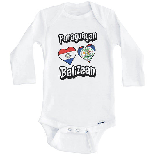 Paraguayan Belizean Flag Heart Combo Paraguay Belize Baby Bodysuit (Long Sleeves)