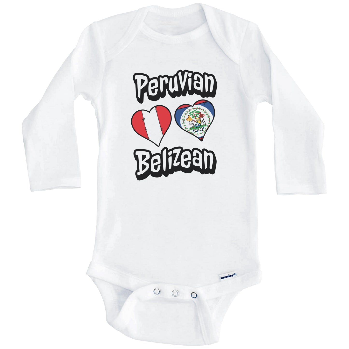 Peruvian Belizean Flag Heart Combo Peru Belize Baby Bodysuit (Long Sleeves)