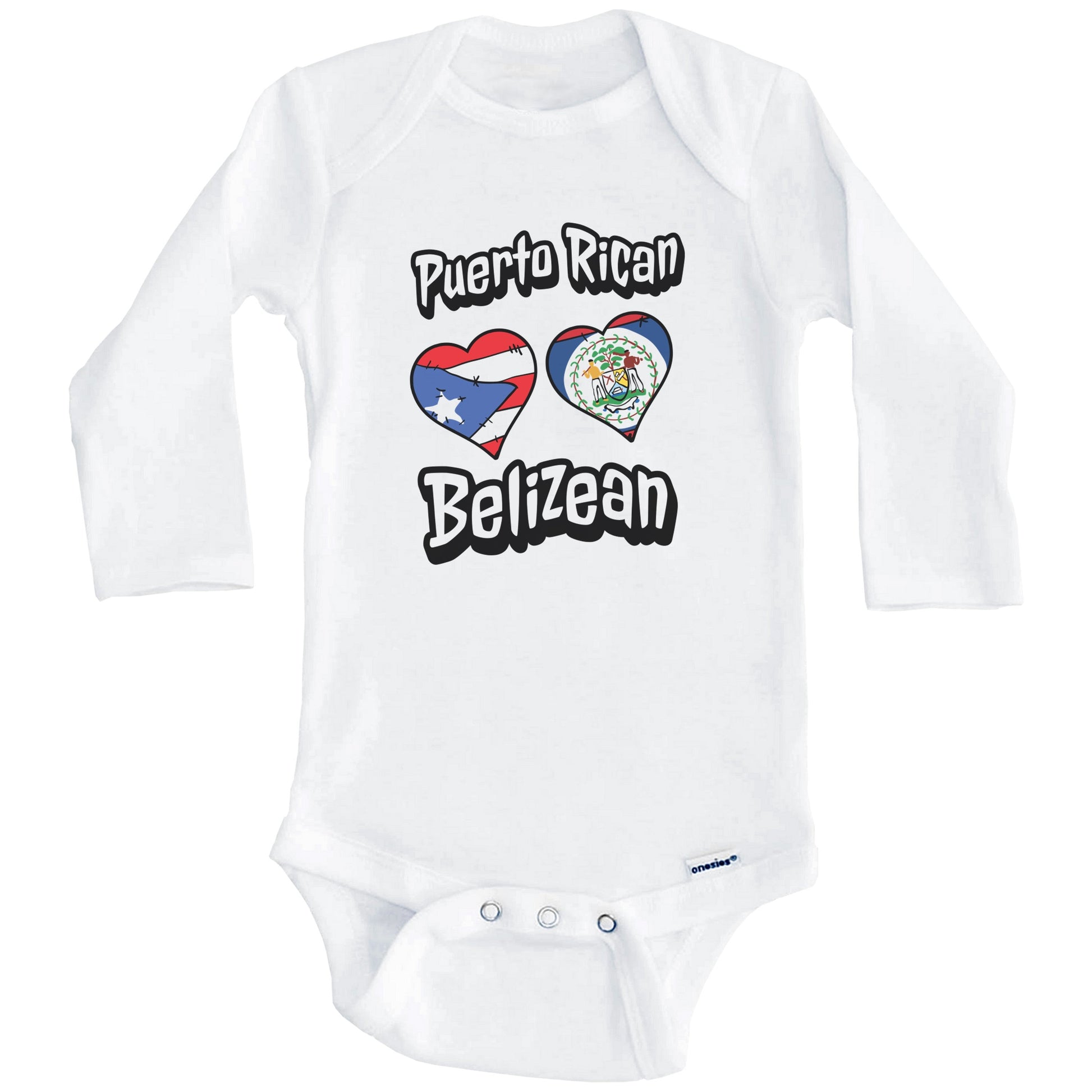 Puerto Rican Belizean Flag Heart Combo Puerto Rico Belize Baby Bodysuit (Long Sleeves)