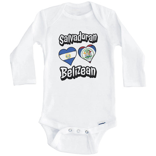 Salvadoran Belizean Flag Heart Combo El Salvador Belize Baby Bodysuit (Long Sleeves)
