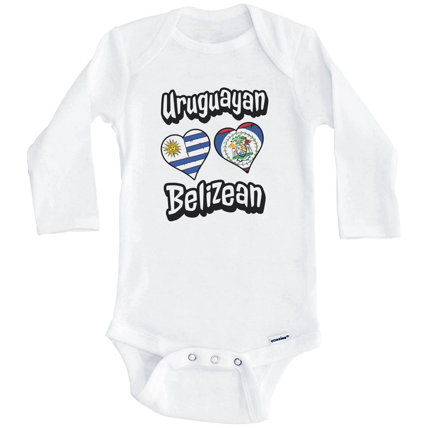 Uruguayan Belizean Flag Heart Combo Uruguay Belize Baby Bodysuit (Long Sleeves)