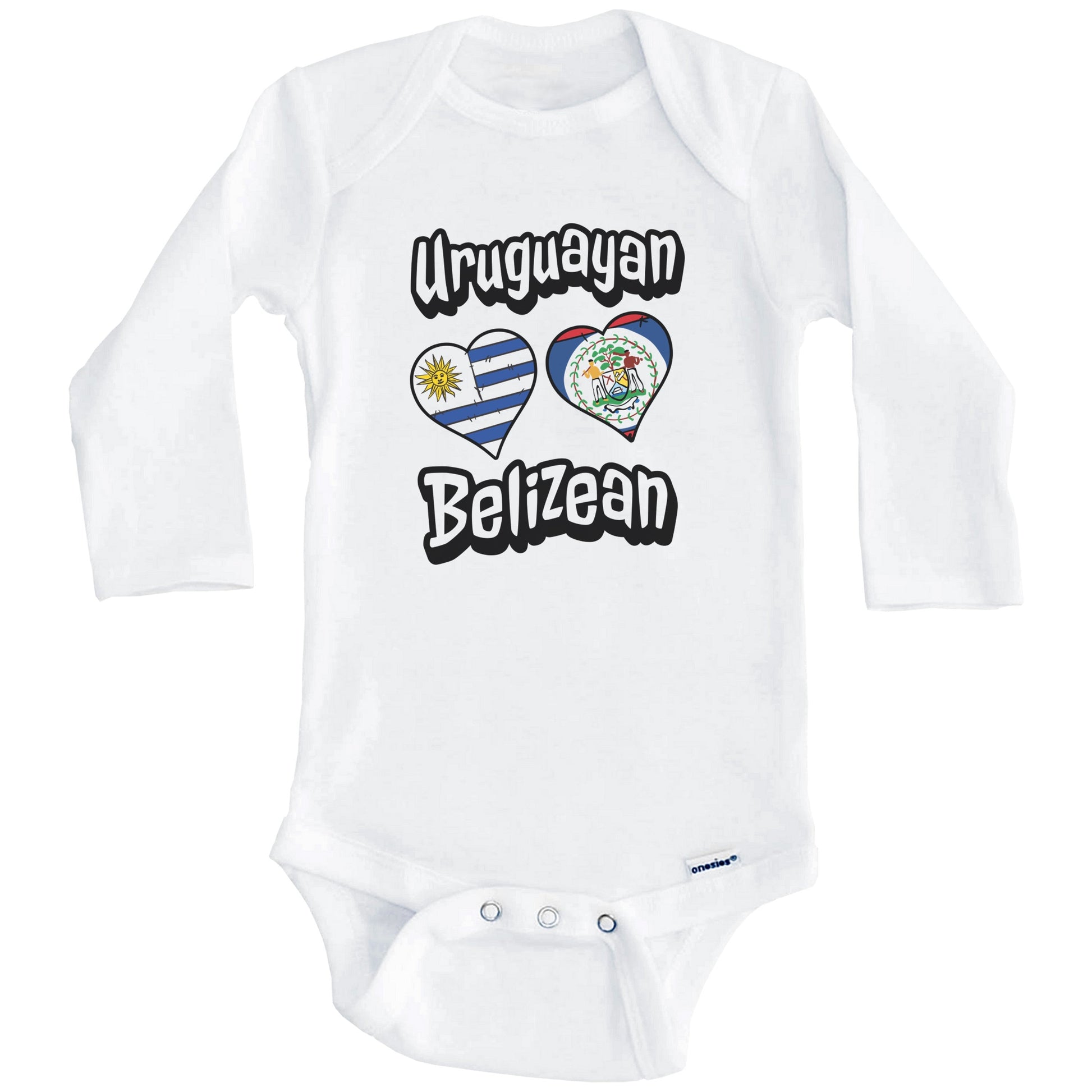 Uruguayan Belizean Flag Heart Combo Uruguay Belize Baby Bodysuit (Long Sleeves)