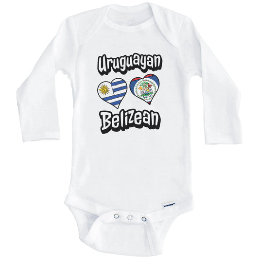 Uruguayan Belizean Flag Heart Combo Uruguay Belize Baby Bodysuit (Long Sleeves)