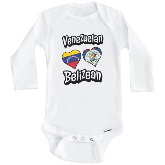 Venezuelan Belizean Flag Heart Combo Venezuela Belize Baby Bodysuit (Long Sleeves)