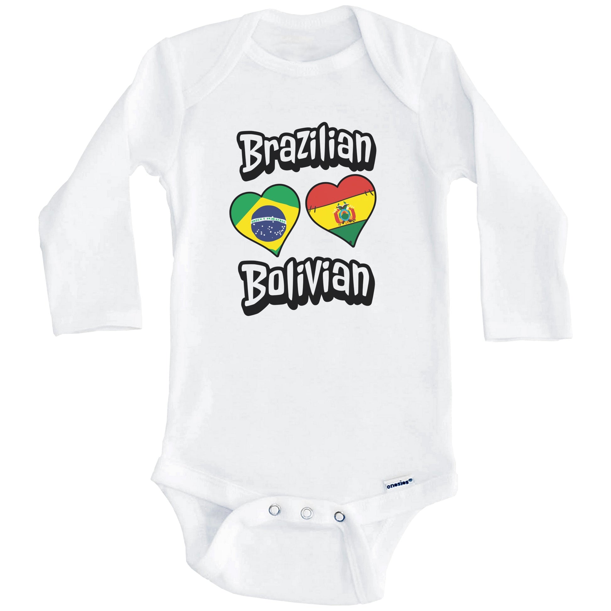 Brazilian Bolivian Flag Heart Combo Brazil Bolivia Baby Bodysuit (Long Sleeves)